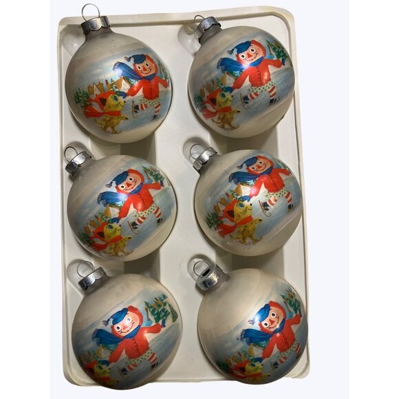Corning Glass Works Christmas Ornaments Set Of 6 With  Winter Scenes - Picture 1 of 13